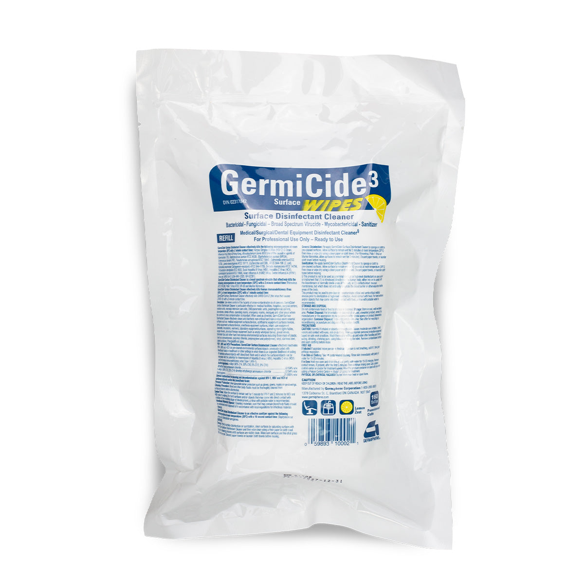 Recharge de lingettes désinfectantes multi-surfaces - GermiCide3 (160 pcs, 15cmX17cm)