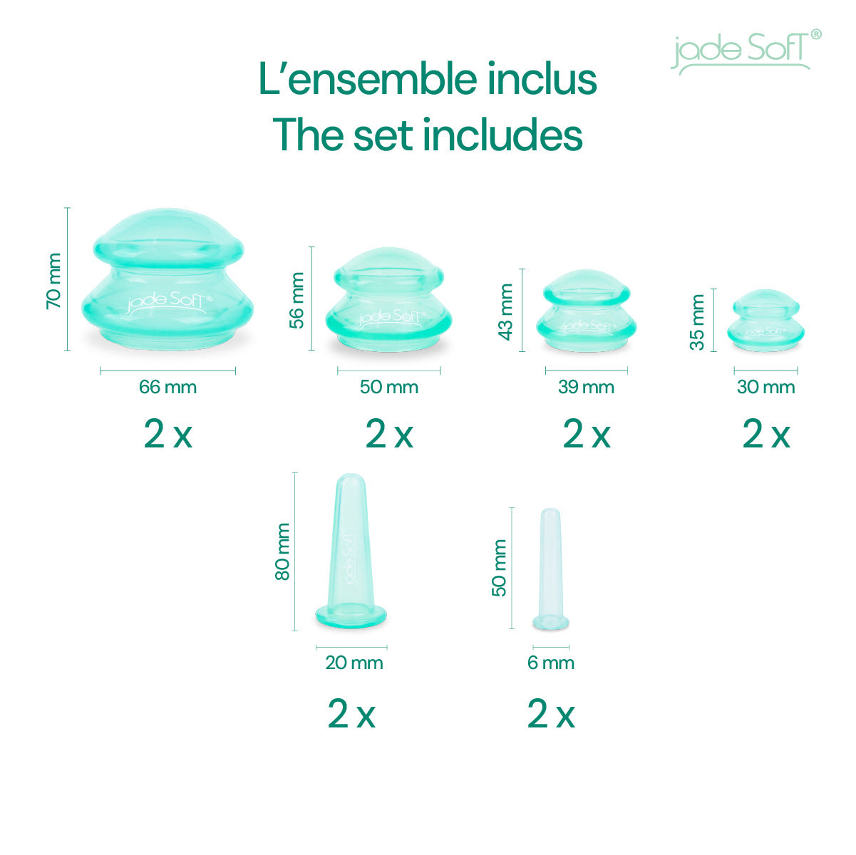 Jade Soft® Body and face massage silicone cupping set 12pcs