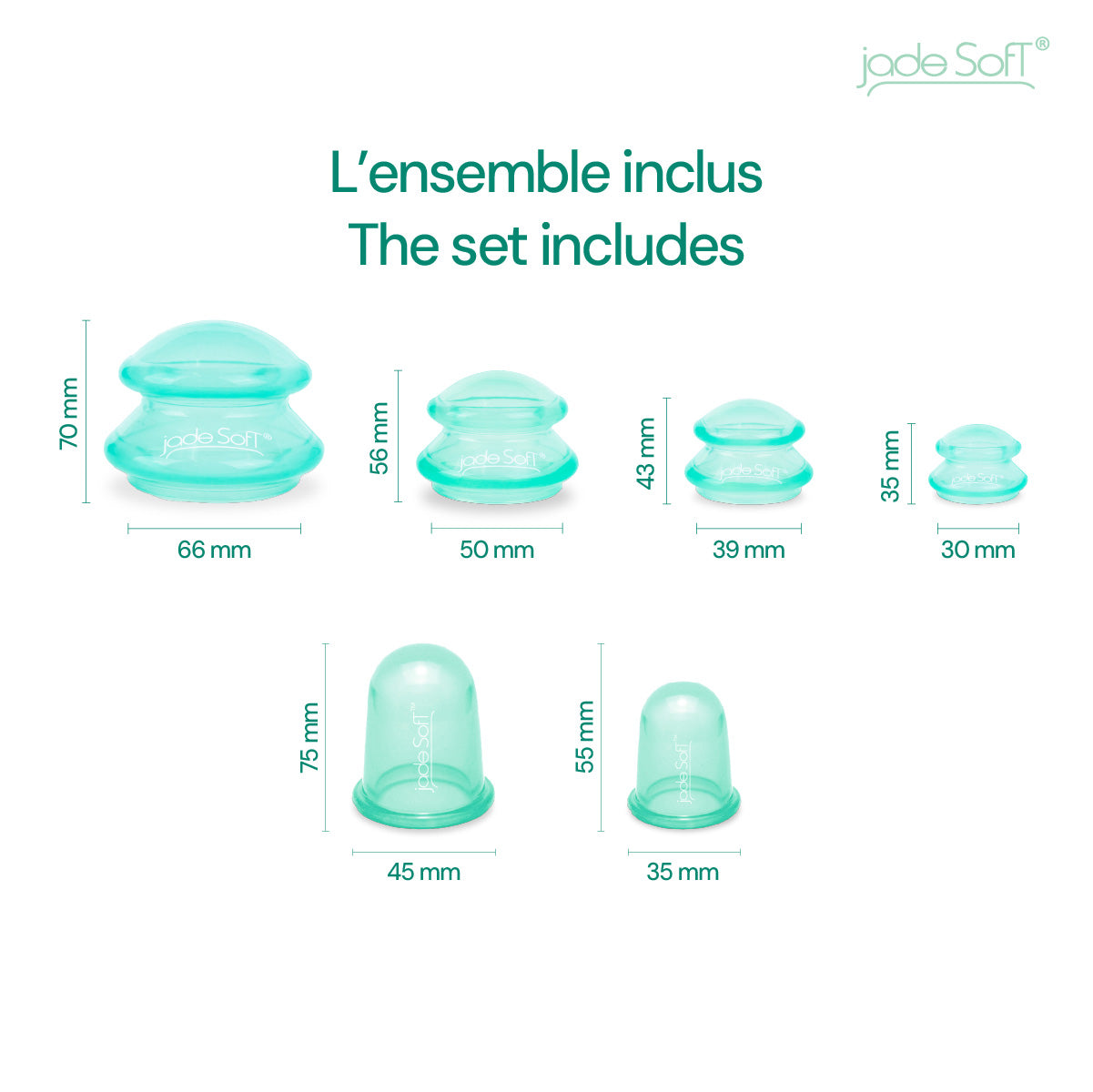 Ensemble de ventouses en silicone - Jade Soft®- 6 ventouses