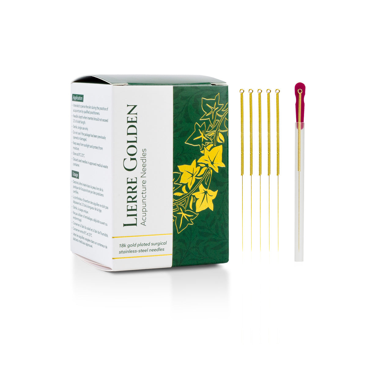 Aiguilles d'acupuncture individuelles en Or Lierre 100pcs/boîte
