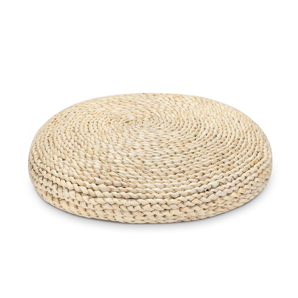 Meditation Cushion, handcrafted straw pouf with washable protector