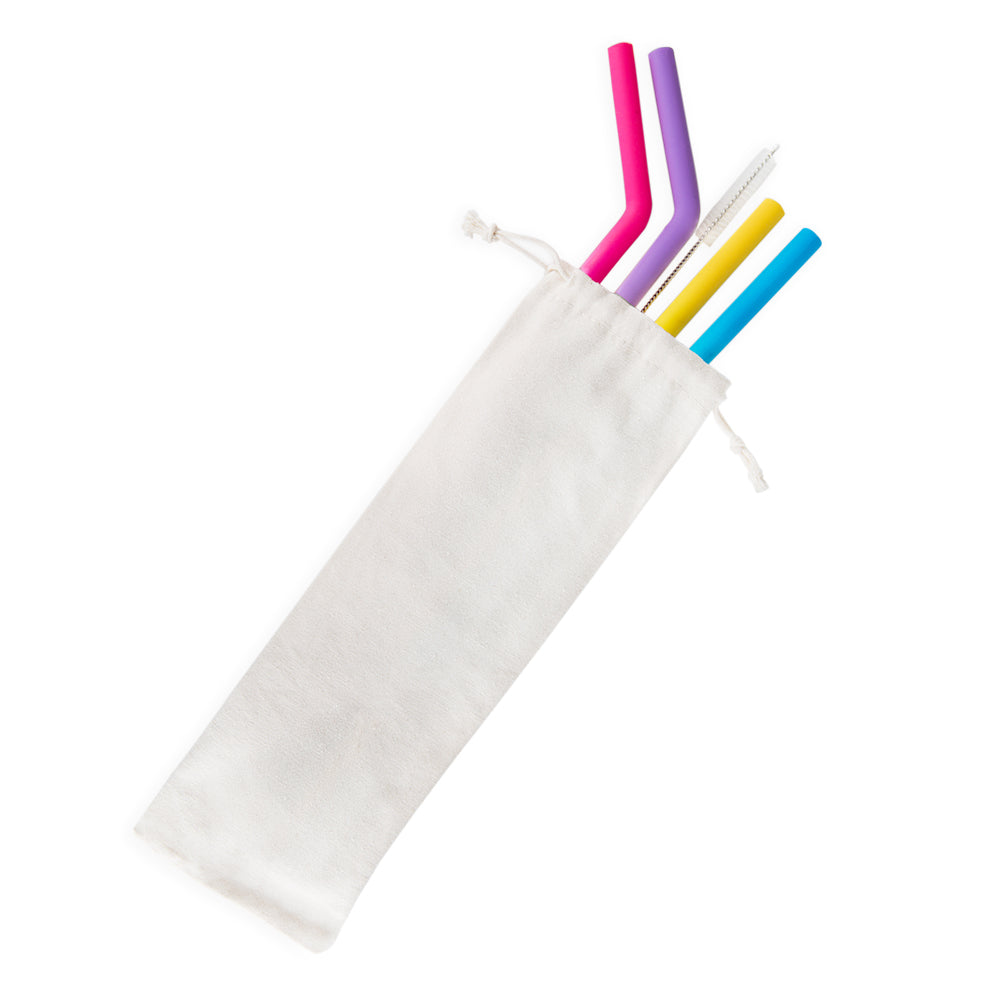 Reusable silicone drinking straws 4 pcs with one cleaning brush, one storage bag