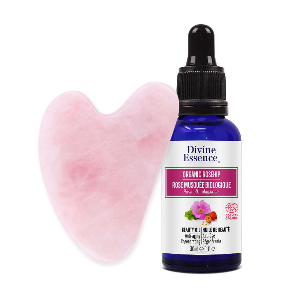Skincare-Rose Quartz Gua Sha and Rosehip Organic Beauty Oil