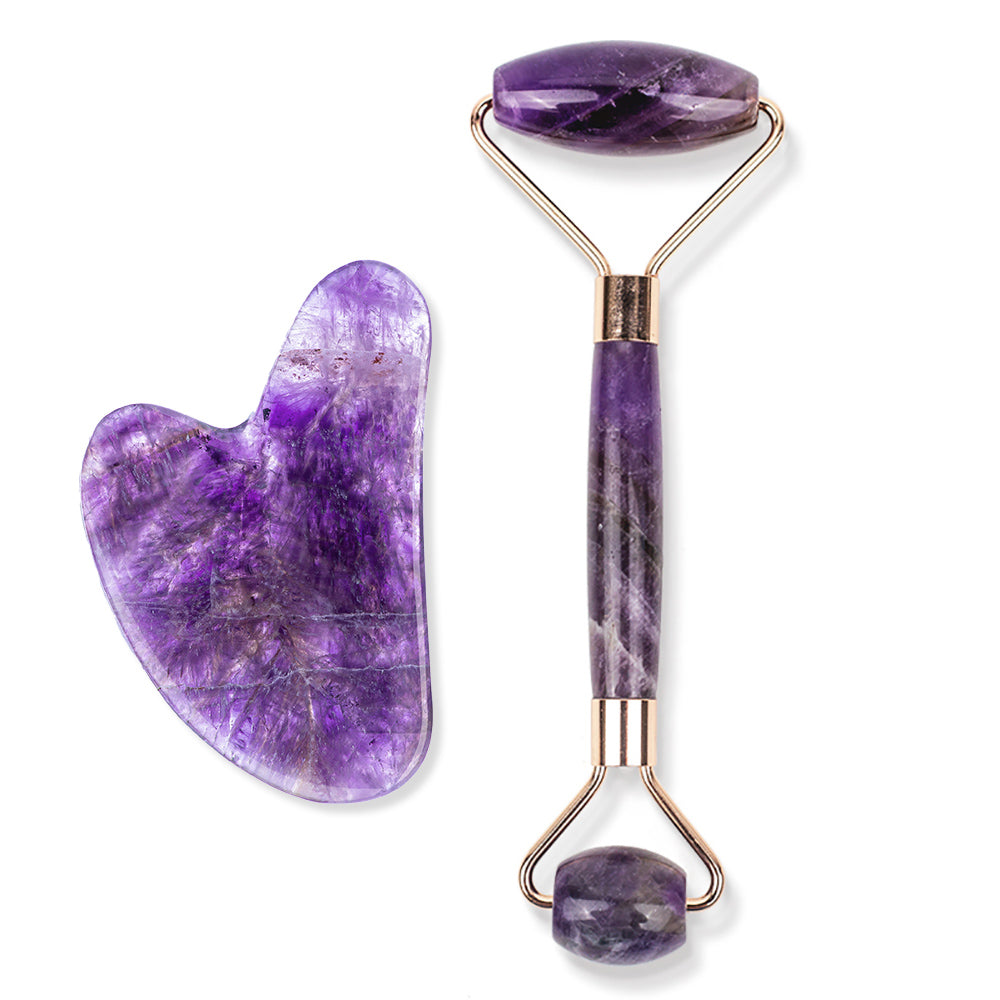 Amethyst Gua Sha And Crystal Roller Set Thera Crystals® | Gift Pack Value : $80.00