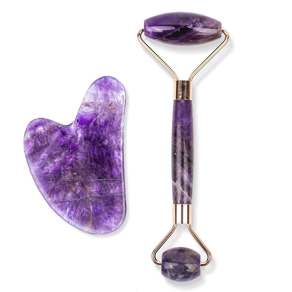 Rouleau facial et Gua Sha en améthyste - Thera Crystals™ | Valeur : 80.00$