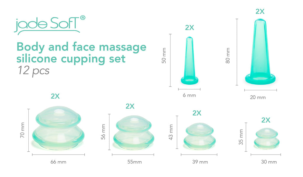 Jade Soft® Body and face massage silicone cupping set 12pcs