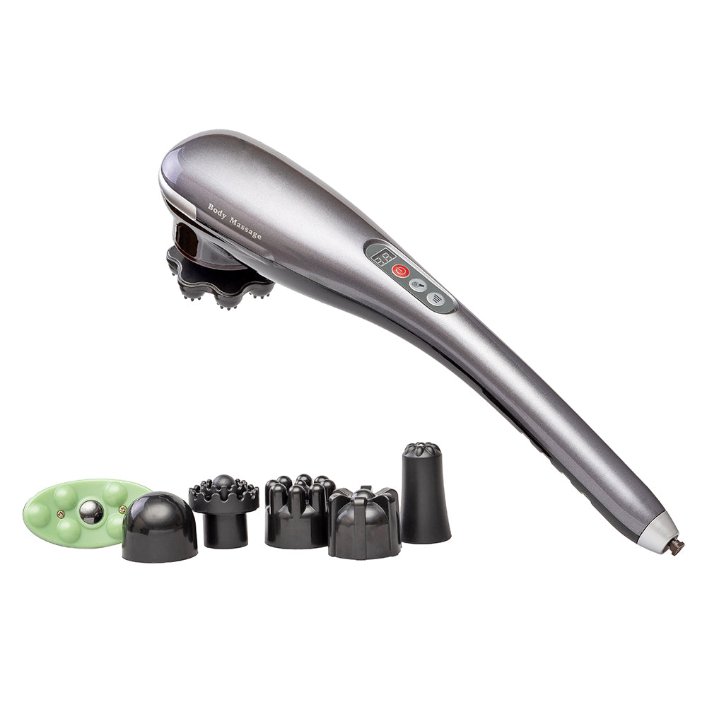Handheld percussion massager for deep tissue massage, cordless with 7 interchangeable massage heads