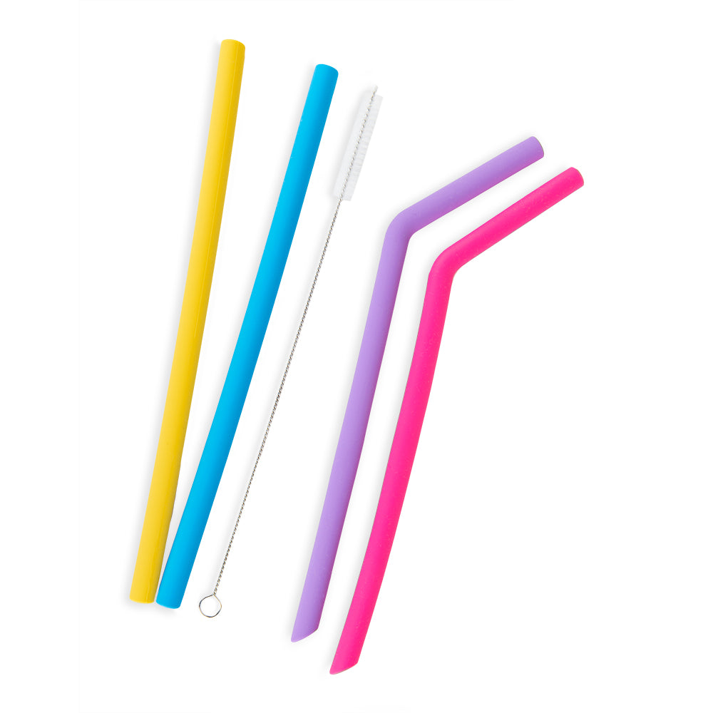 Reusable silicone drinking straws 4 pcs with one cleaning brush, one storage bag