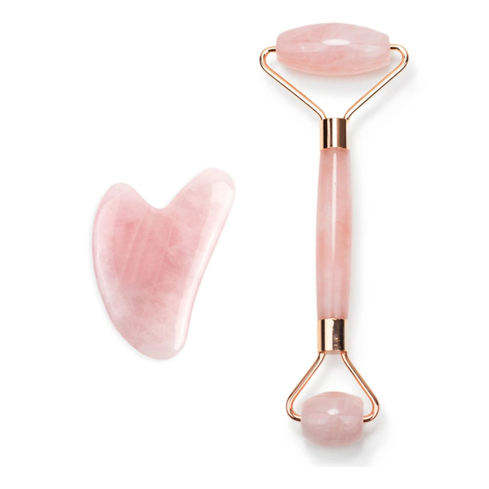 Rose Quartz Gua Sha and Roller Set Thera Crystals® | Gift Pack Value : $72