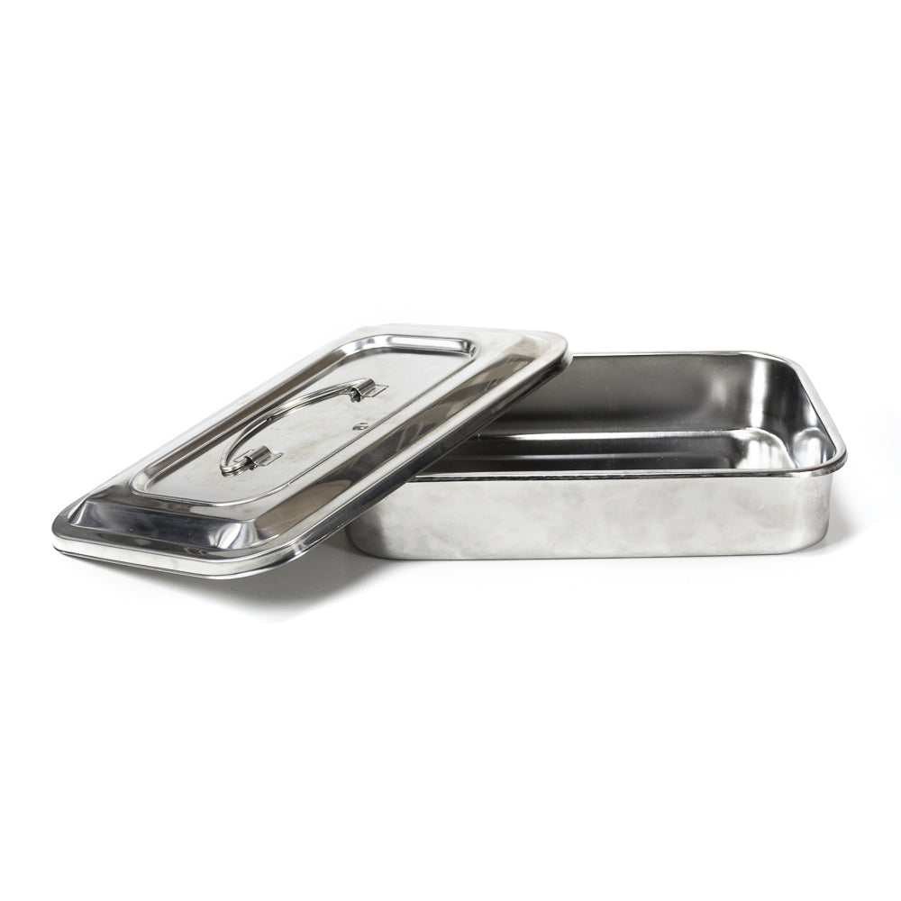 Stainless steel instrument tray with lid