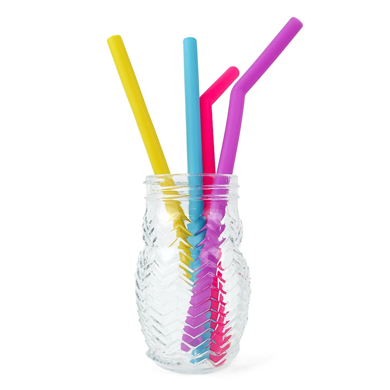 Reusable silicone drinking straws 4 pcs with one cleaning brush, one storage bag