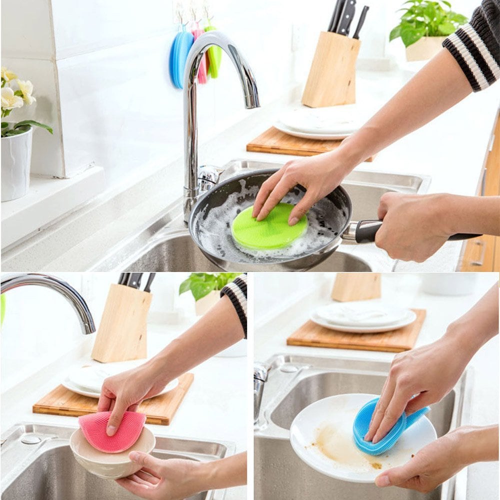 Silicone Antibacterial Dishwashing Scrubber Sponge Brush (set of 3)