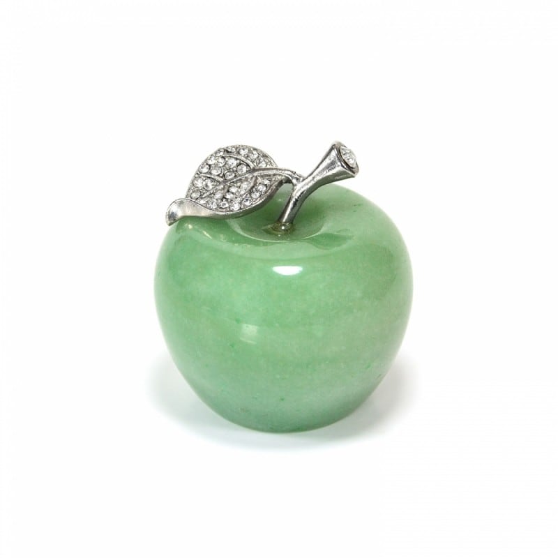 Natural Aventurine Apple Statue with Alloy Leaf 1.68inches