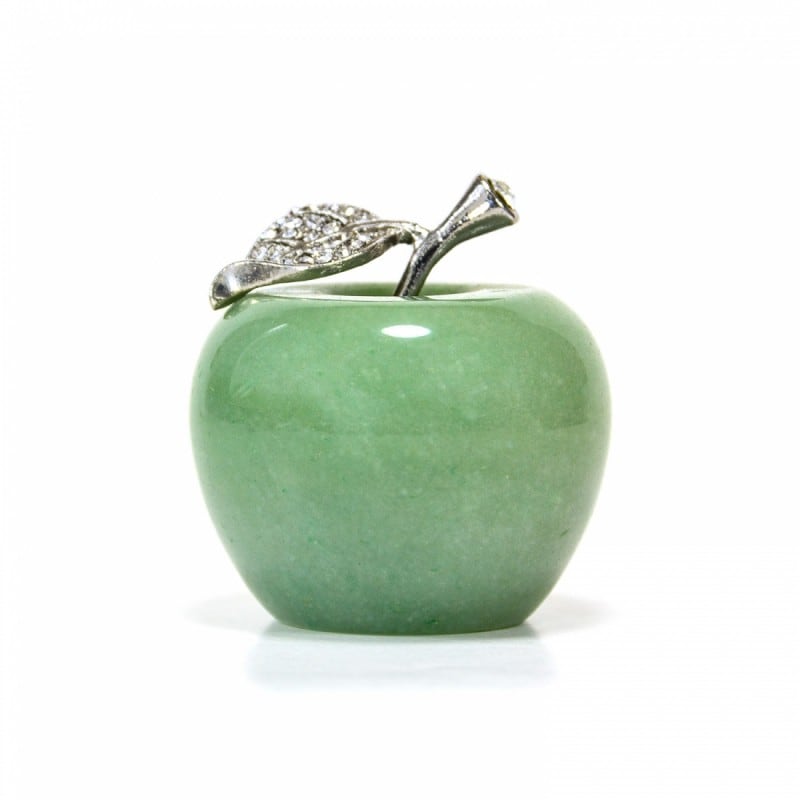 Natural Aventurine Apple Statue with Alloy Leaf 1.68inches