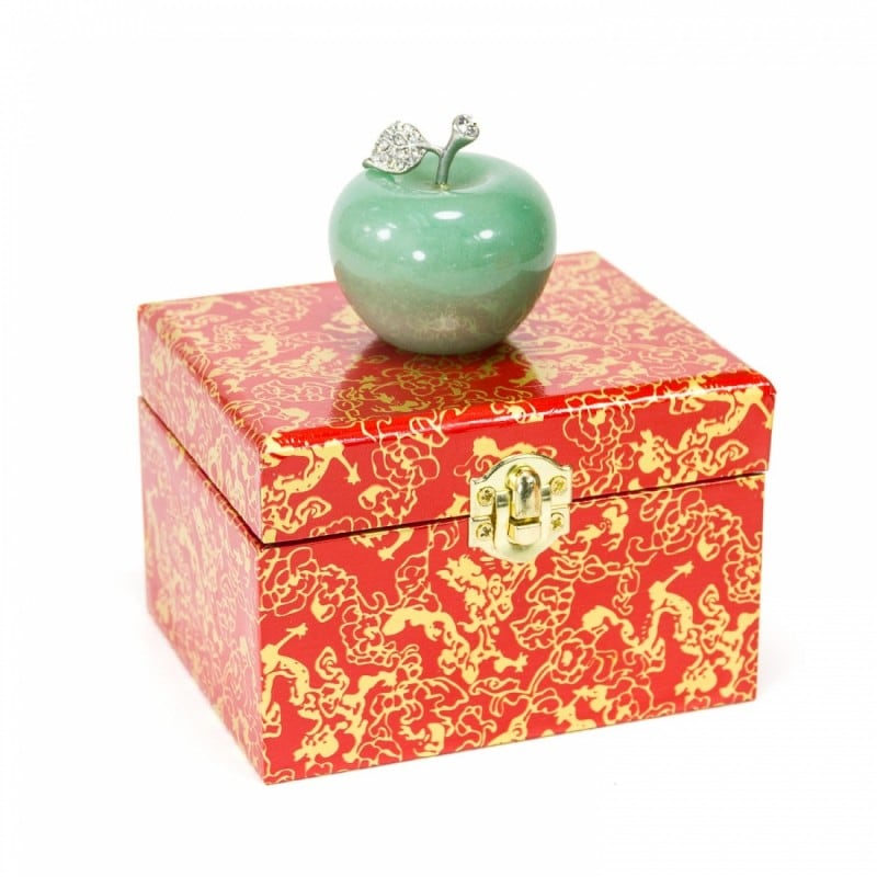 Natural Aventurine Apple Statue with Alloy Leaf 1.68inches