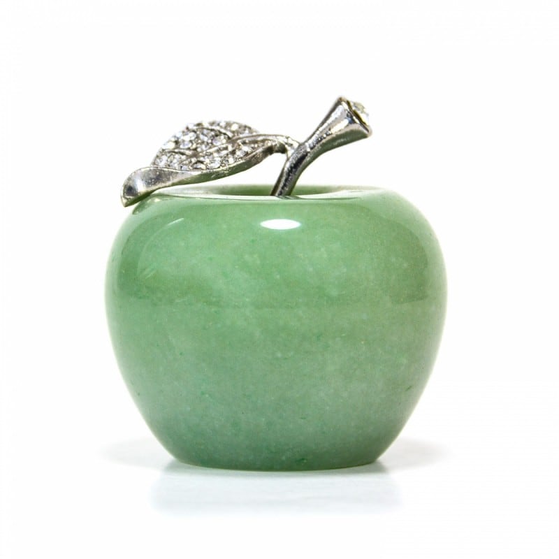 Natural Aventurine Apple Statue with Alloy Leaf 2inches
