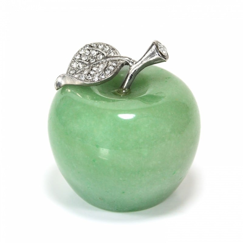 Natural Aventurine Apple Statue with Alloy Leaf 2inches