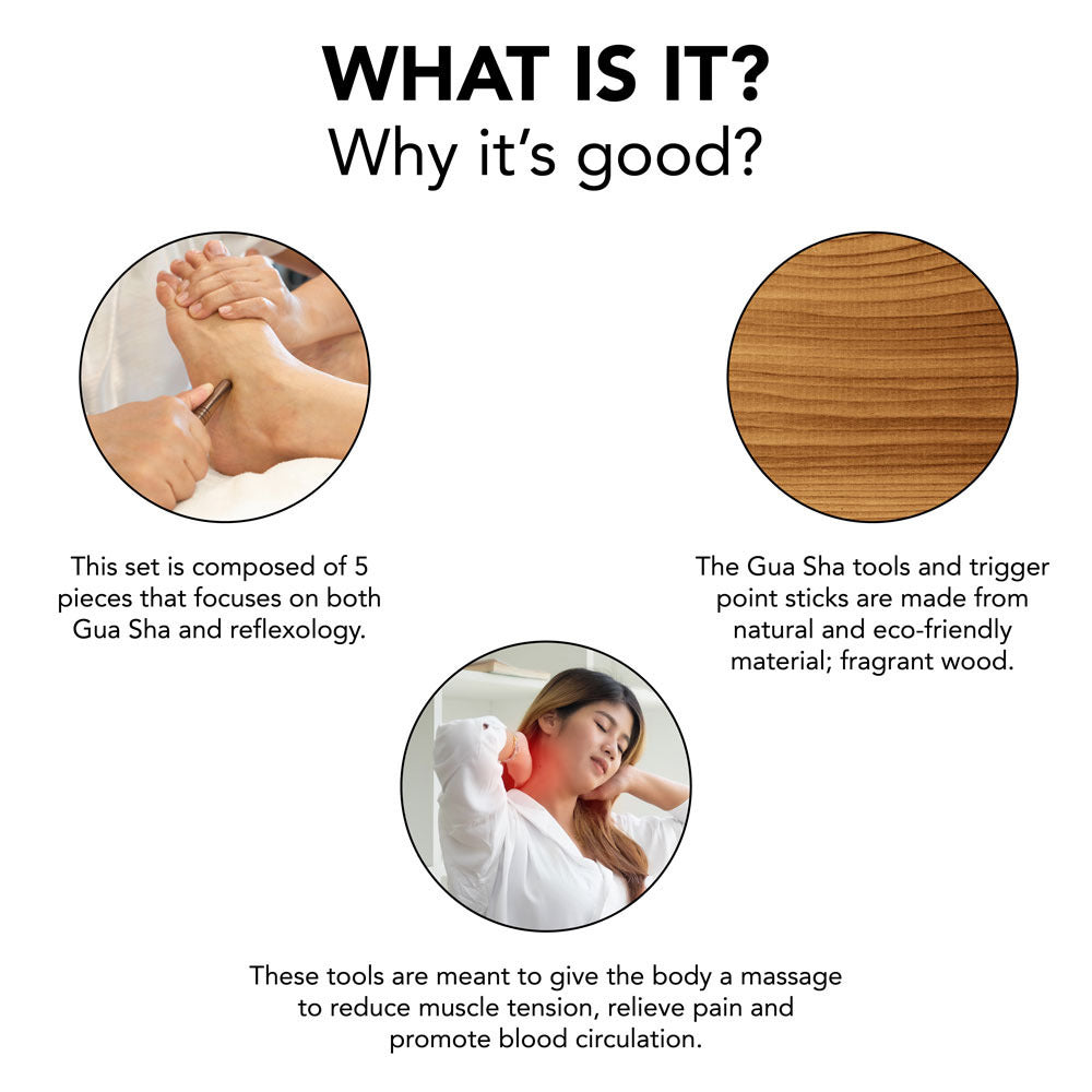 Benefits of Gua sha, Fragrant wood trigger point massage, reflexology , gua sha tools 5pcs